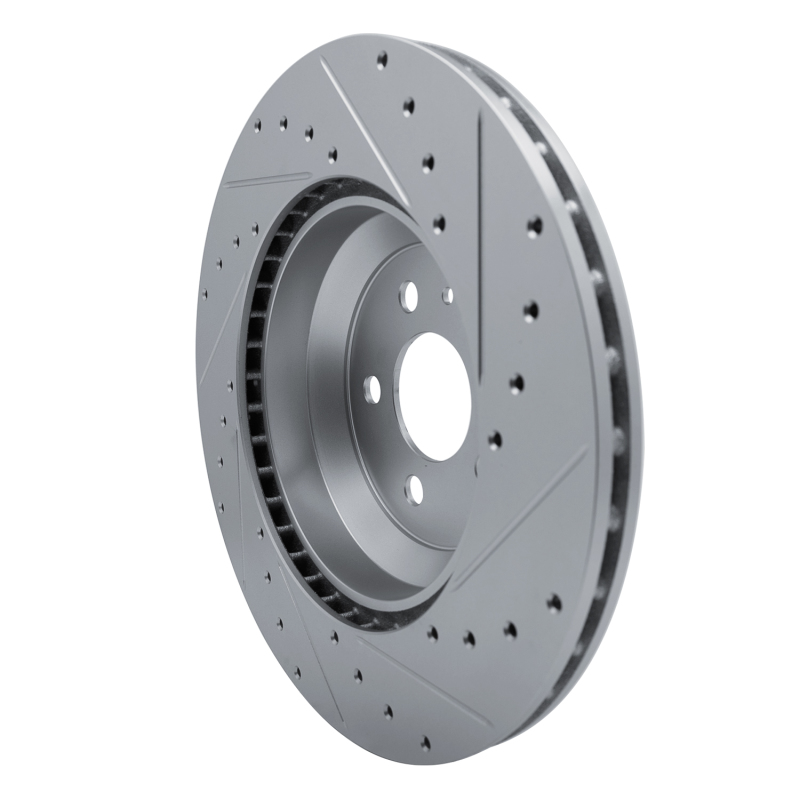 Tesla Model 3 Brake Rotor (1) - Front Left - R1 Concepts - Drilled & Slotted - Silver - `17-`25